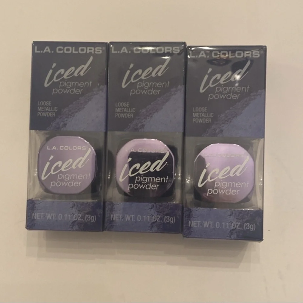 LA Colors 3 Pack NWT Iced Powder Pigment Eyeshadow Frost Set Glam Blue Purple OS - Picture 3 of 10